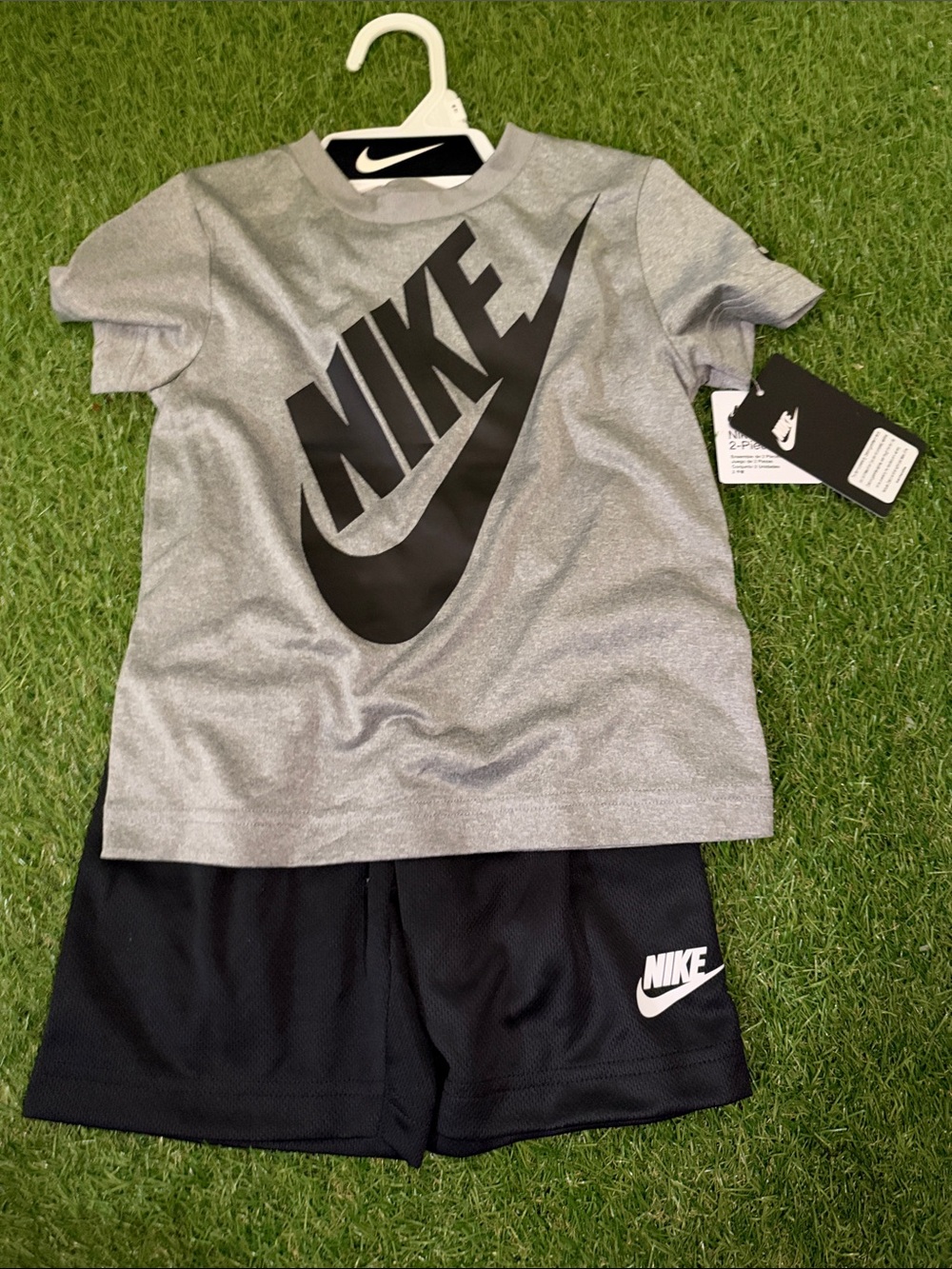 New Nike Grey Graphic Tee with Black Athletic Shorts